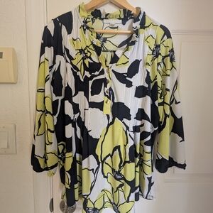 Floral Women's Top - Black, White, Yellow